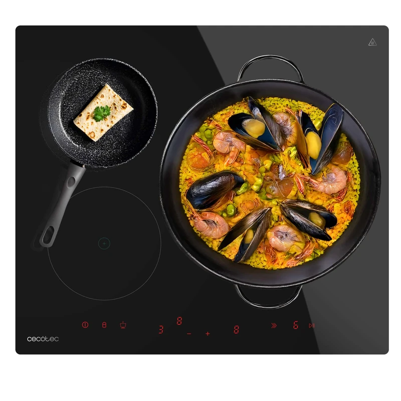 Cecotec Bolero Squad I 3600 Induction Plate 3 Burner Equipped with 3 Zones, 1 Extra Large with 32 cm, 9 Power Levels, Invisible Touch Control, Individual Timer and Child Lock