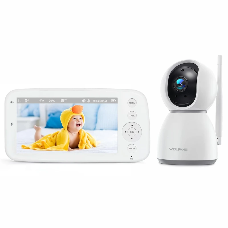 WOLFANG 5.0" Baby Monitor with Camera and Night Vision, 720P Display with 10-Hour Battery, Pan-Tilt-Zoom 1080P Video Baby Camera, No WiFi, 2-Way Talk, Temperature & Cry Detection and 1000ft Range-WB03 - Image 1