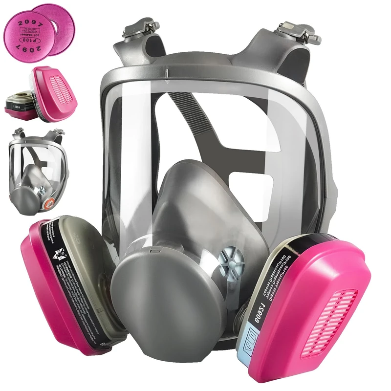 Full Face Respirator Mask, 6800 Gas Mask with Filter, Reusable Organic Vapor Masks Against Dust Fumes Gases for Spraying, Painting, Sanding, Epoxy Resin, Welding, Construction, Polishing