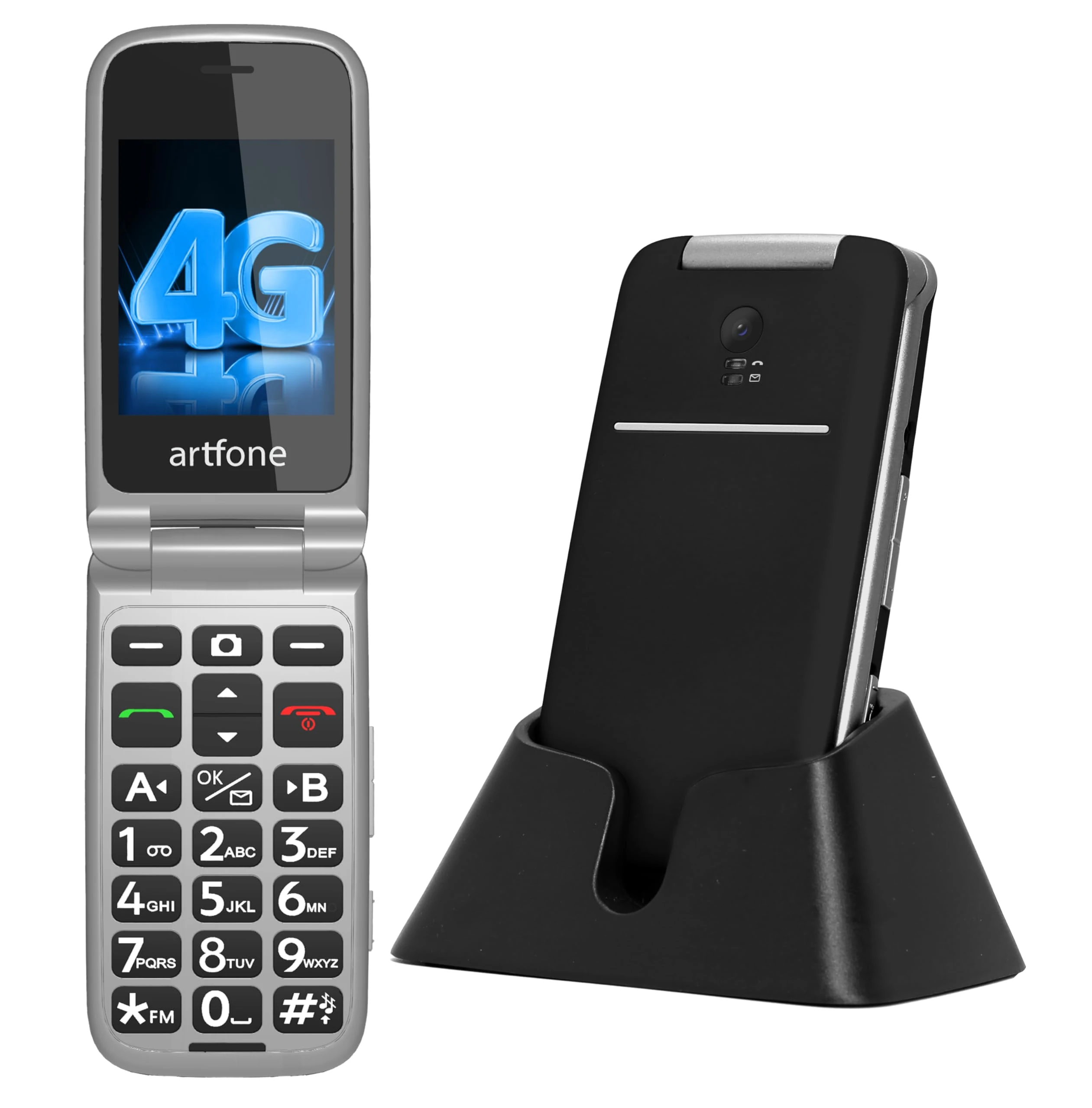artfone G3 Black - 4G Unlocked Basic Mobile Phone for Seniors丨Flip Phone丨SIM Free Big Button Senior Mobile Phone丨2.4" Display丨 SOS Button丨Speed Dial丨USB-C丨Charging Dock丨FM Radio丨Torch丨1300mAh Battery
