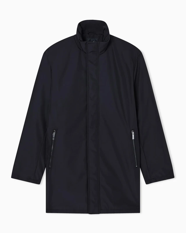 Armani Exchange Men's Essential, Covered Closure Down Side Logo Patch Trench Coat, Black, S, black, S