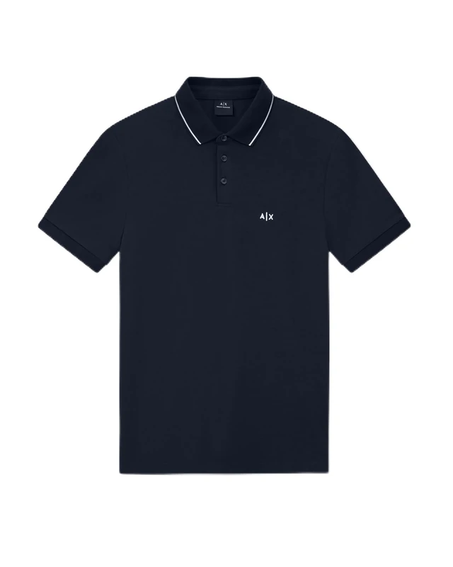 Armani Exchange Men's Essential Short Sleeve Stiped Collar Side Monogram Logo Polo Shirt, Blue, XXL, deep Navy, XXL