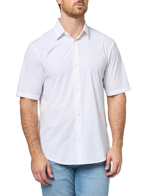 Armani Exchange Men's Essential, Short Sleeve Comfort Fit Shirt, Off White, S, Off White, S