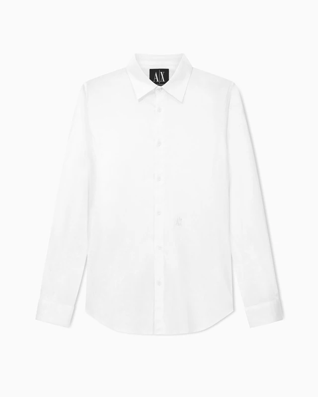 Armani Exchange Men's Long Sleeve Regular Fit Cotton Satin Button Down, Off-White, XL - Image 1