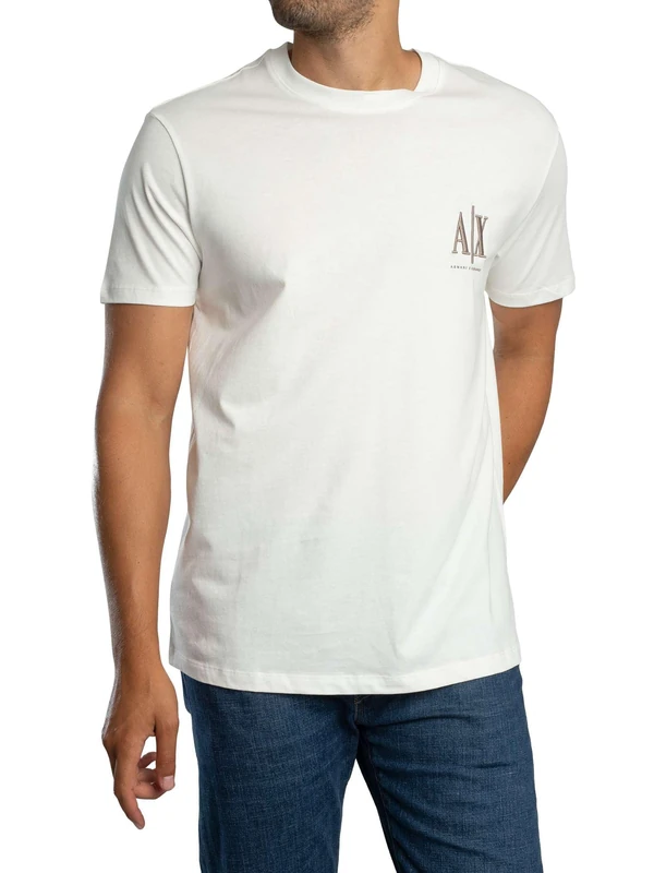Armani Exchange Men's Short-Sleeved Side Monogram Logo T-Shirt, Off White, L