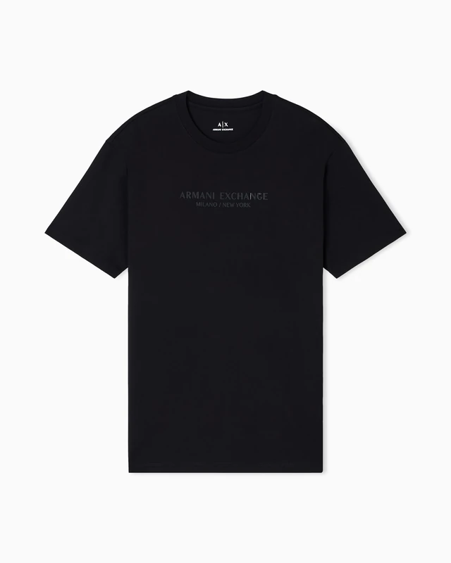 Armani Exchange Men's Short-Sleeved Front Milano New York Logo Lettering T-Shirt, Black, XS, Black, XS