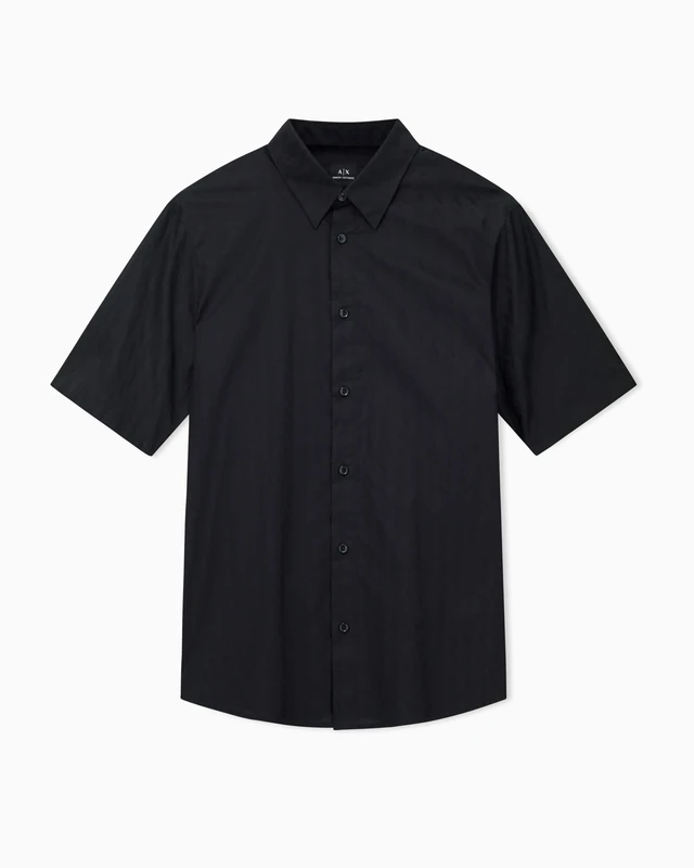 Armani Exchange Men's Essential Short Sleeve Tone on Tone Monogram Logo Texture Shirt, Black, S, Black, S