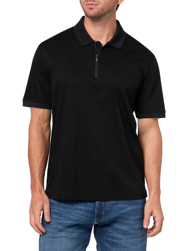 Armani Exchange Men's Essential Short Sleeve Half Zip Side Logo Label Polo Shirt, Black, M, Black, M
