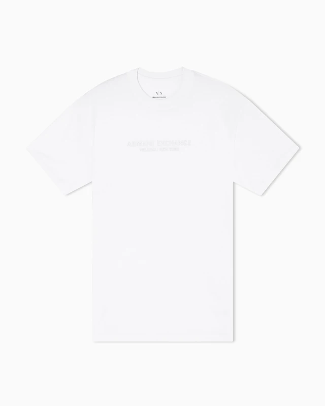 Armani Exchange Men's Short-Sleeved Front Milano New York Logo Lettering T-Shirt, White, XL, White, XL