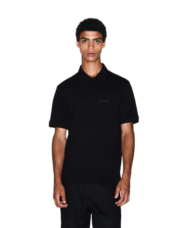 Armani Exchange Essential Side Milano-New York Logo Polo Shirt, Black, XL Men, Black, XL - Image 1