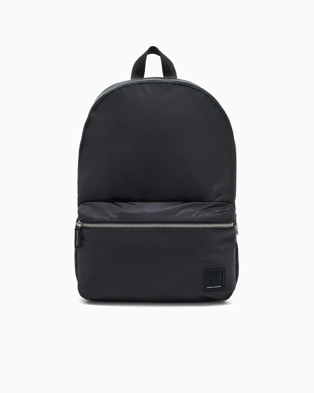 Armani Exchange Men's Double Pocket Down Side Logo Patch Backpack, black, Medium