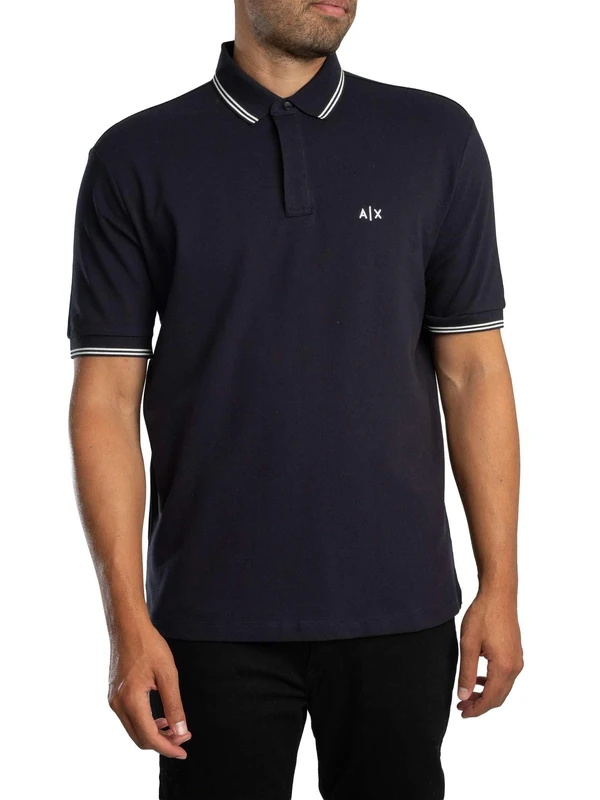 Armani Exchange Men's Essential, Double Striped Sleeve and Collar Side Monogram Logo Polo Shirt, Blue, XS, deep Navy, XS