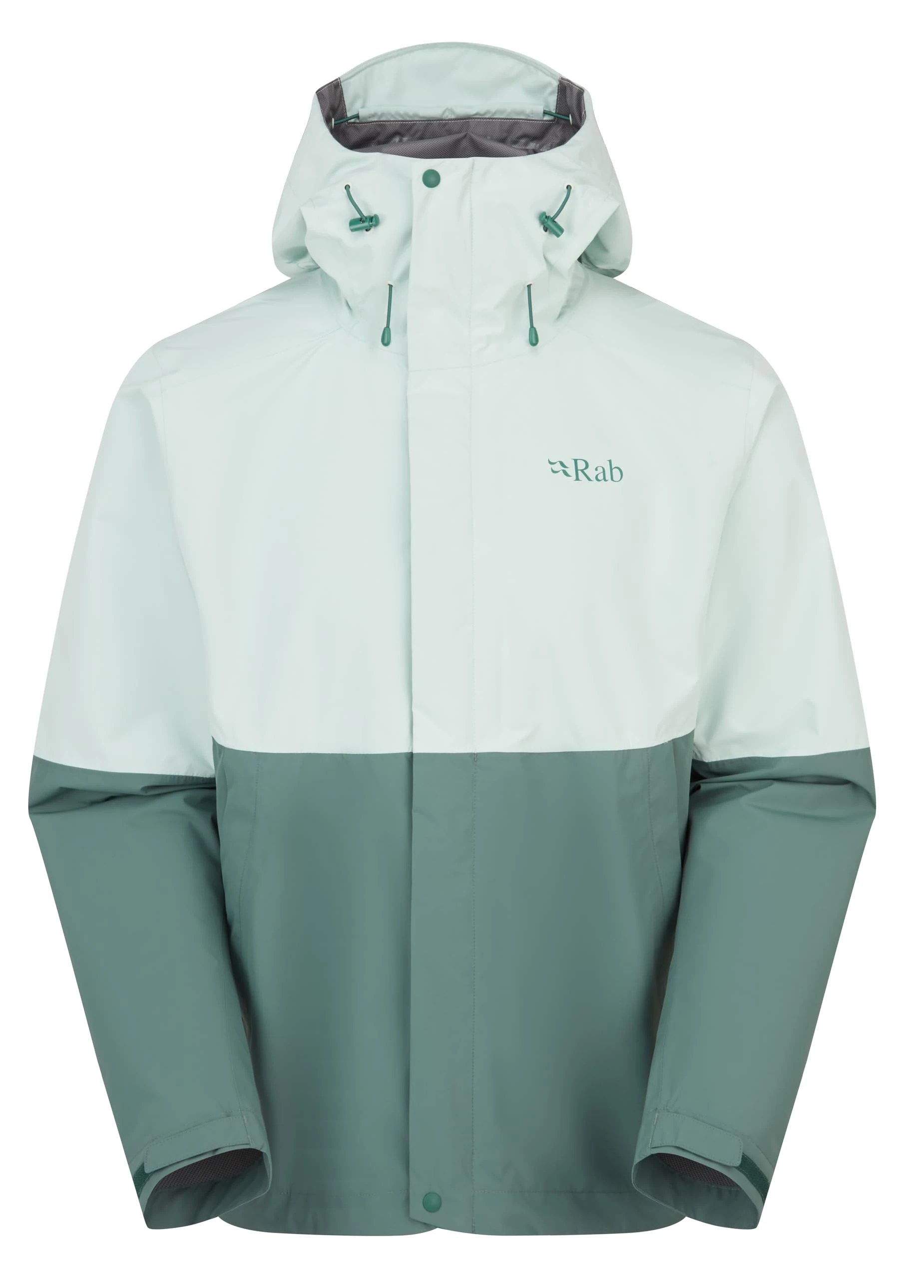 Rab Men's Downpour Jacket - Lightweight Waterproof Hooded Coat for Hiking & Trekking - Cool Mint/Sage - Medium