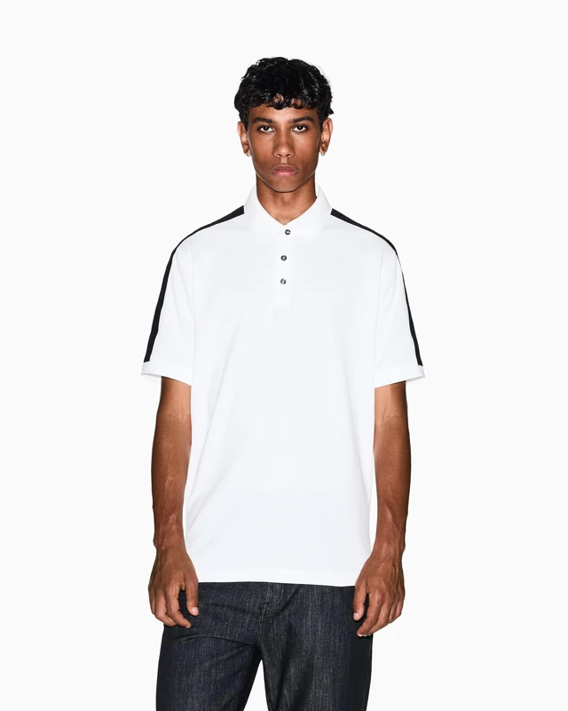 Armani Exchange Essential Men's Short Banded Logo Sleeve Polo Shirt, Off White, L, White Washed, L