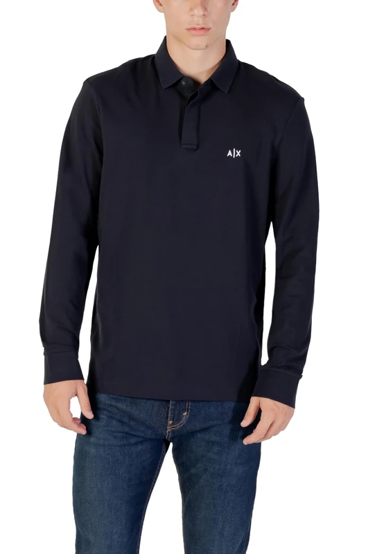 Armani Exchange Men's Essential Long Sleeve Side Monogram Logo Polo Shirt, Blue, M, deep Navy, M