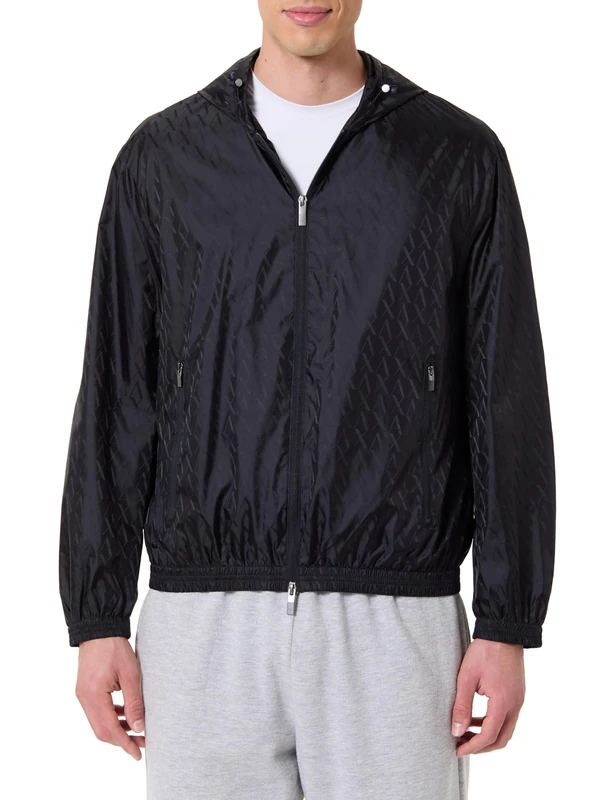 Armani Exchange Men's Essential, On Tone Monogram Logo Texture Blouson Jacket, Deep Navy, XS, deep navy, XS