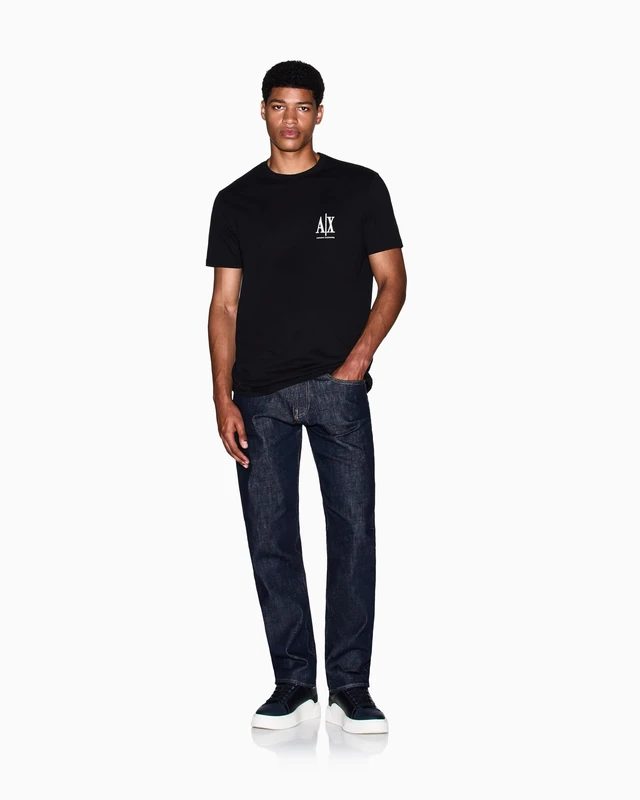 Armani Exchange Short Sleeve Side Monogram Logo T-Shirt, Black, XS Men, Black/White, XS