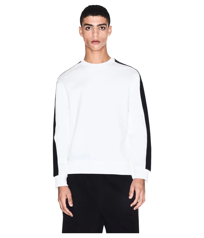 Armani Exchange Men's Essential, Striped, Long Sleeve, Round Collar Sweatshirt, Off White, L, Off White, L
