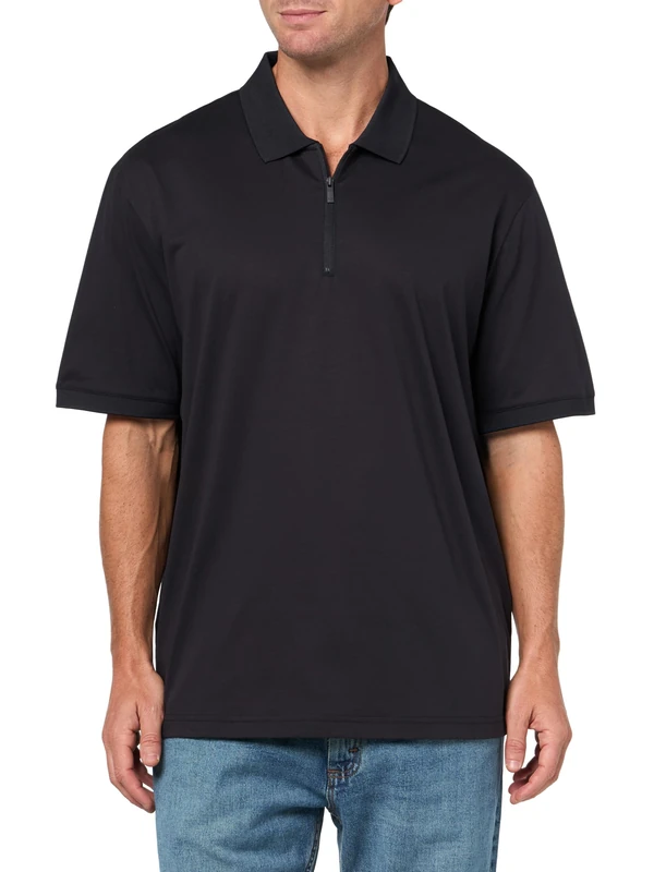 Armani Exchange Men's Essential Short Sleeve Half Zip Side Logo Label Polo Shirt, Blue, S, deep Navy, S