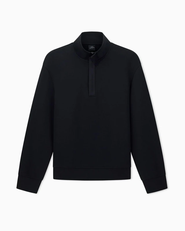Armani Exchange Men's Essential, Long Sleeve Half Loged Zip Sweatshirt, Black, M, black, M - Image 1