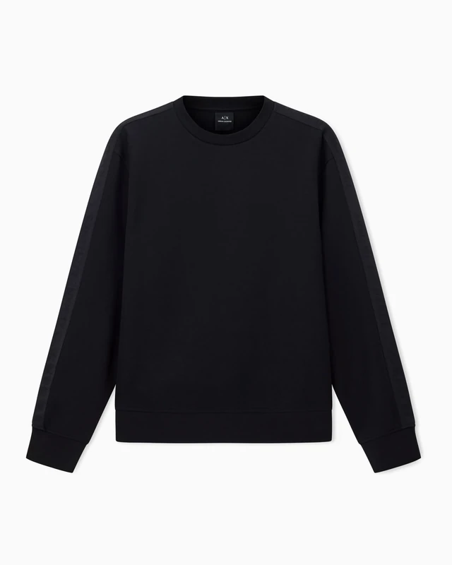 Armani Exchange Men's Essential, Striped, Long Sleeve, Round Collar Sweatshirt, Black, XL, black, XL