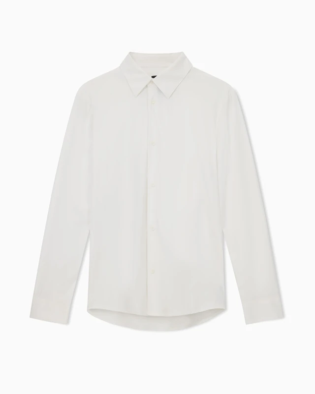 Armani Exchange Men's Essential Down Side Logo Lettering Patch Shirt, Off White, XXL, Off White, XXL