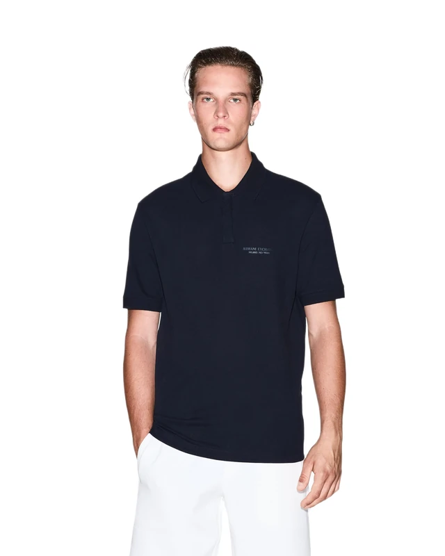 Armani Exchange Men's Essential Side Milano New York Logo Polo Shirt, Blue, L, deep Navy, L