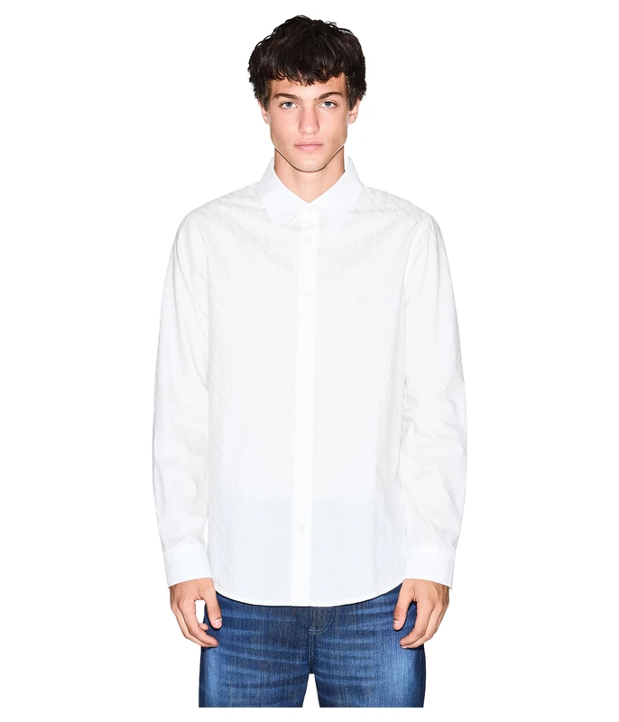 Armani Exchange Essential, On Tone Monogram Logo Texture T-Shirt, Off White, M Men, White Washed, M