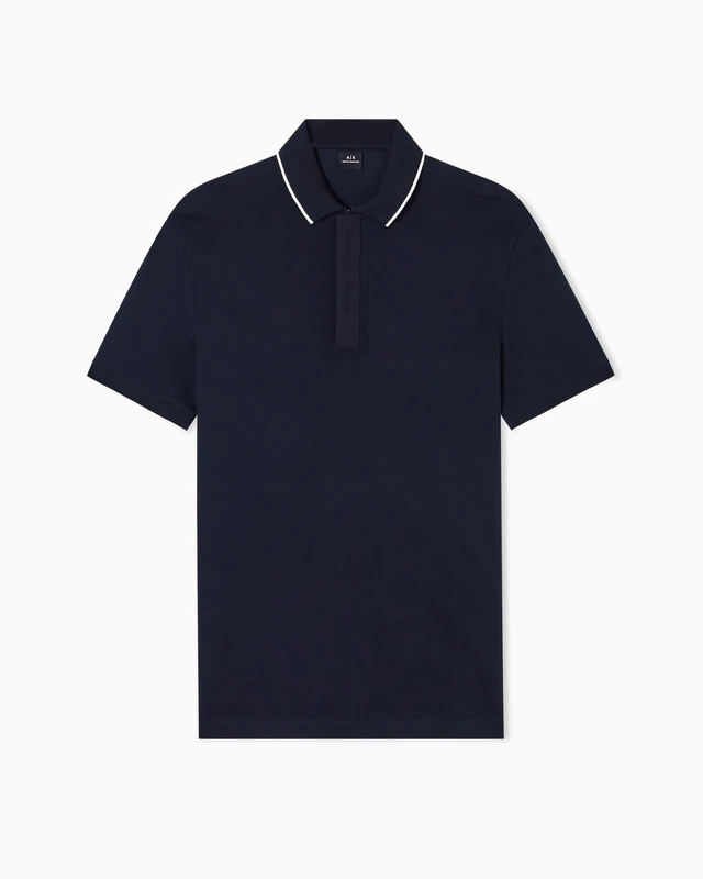 Armani Exchange Essential, Striped Collar Loged Button Cover Band Polo, Dark Blue, XS Men, Dark Blue, XS