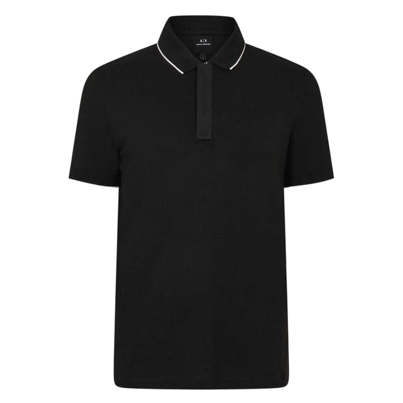 Armani Exchange Men's Essential, Striped Collar Logged Button Cover Band Polo Shirt, Black, XL, Black, XL - Image 1
