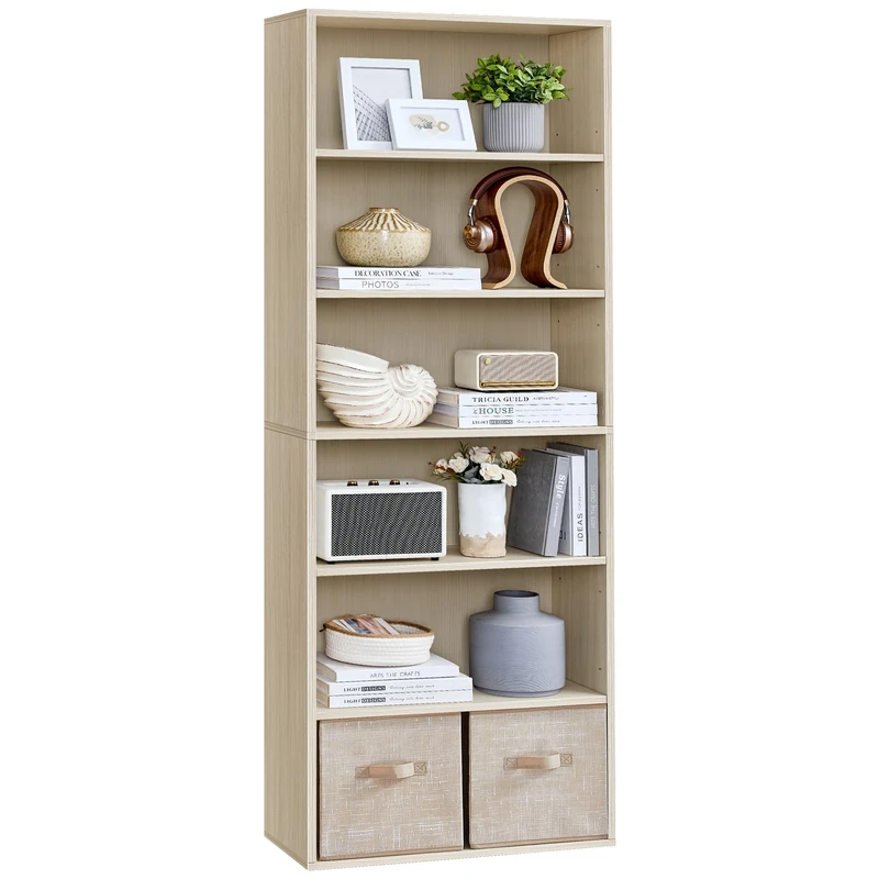 VASAGLE Bookcase, 6-Tier Bookshelf, Open Storage Shelf, Shelving Unit, 24 x 60 x 178.5 cm, for Living Room, Home Office, Dinning Room, Natural Beige LBC169L01