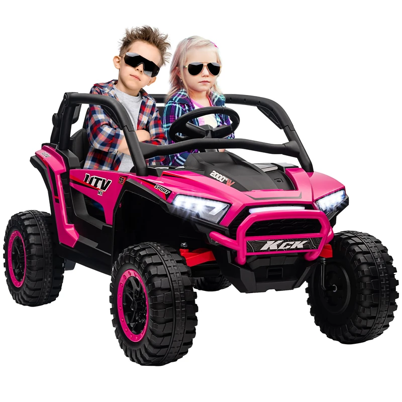 AIYAPLAY 2 Seater Ride on Truck, 24V 7AH Battery Powered Electric Ride On Car with Parental Remote Control, Spring Suspension, 3 Speeds, LED Lights, MP3, Horn, Music, Pink