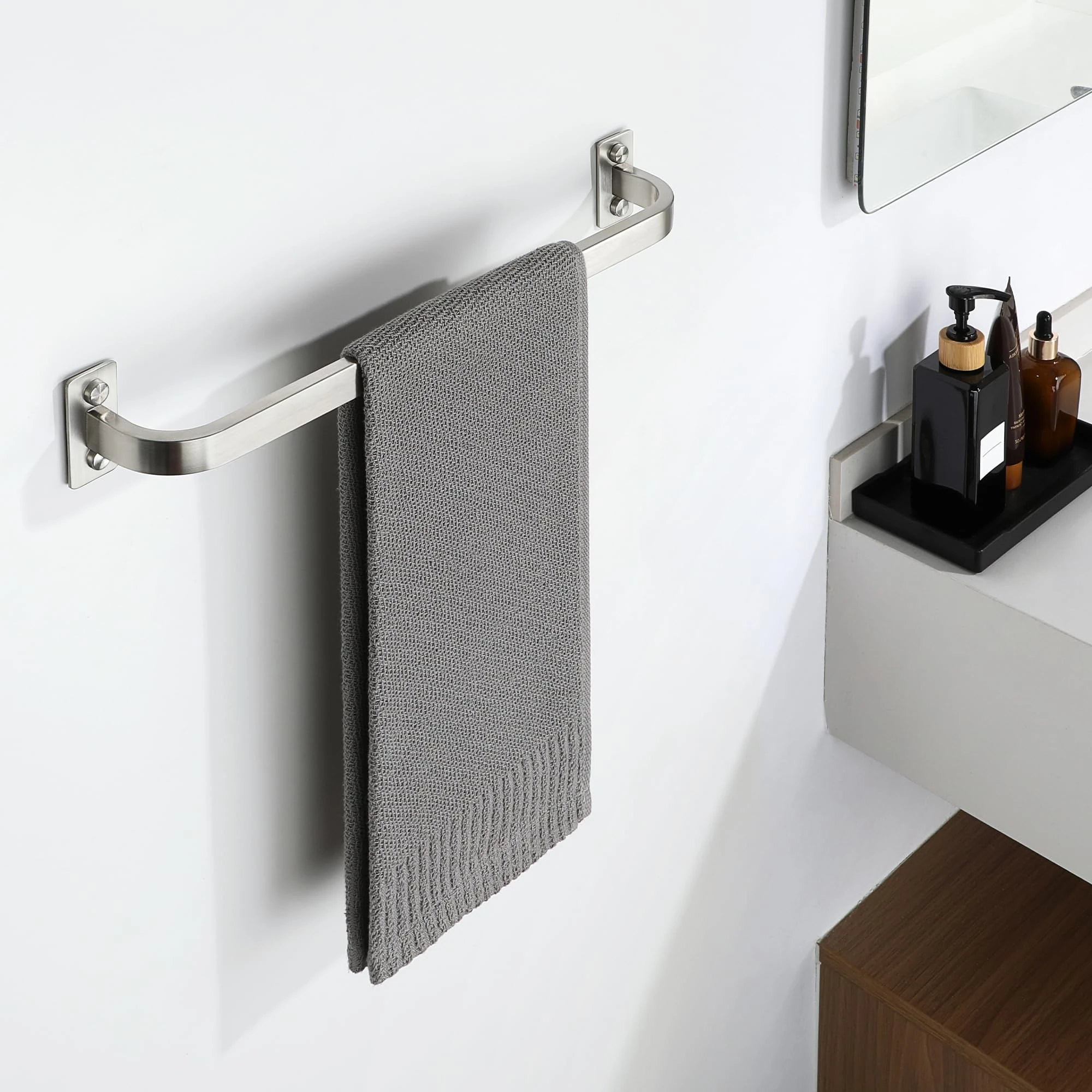 Mooche Brushed Towel Rail Wall Mounted, 40CM Hand Towel Holder, SUS305 Stainless Steel Single Towel Bar for Bathroom Kitchen