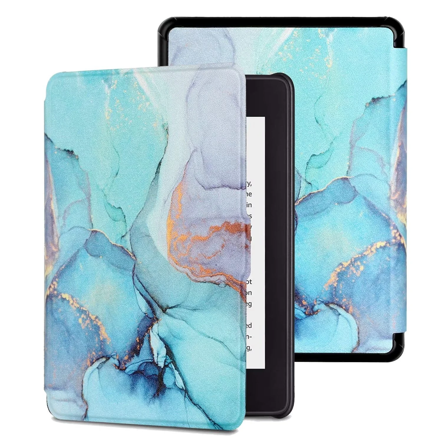 MOKASE Case for 7" Kindle Paperwhite (12th Generation, 2024) & Kindle Colorsoft Signature Edition, Ultra Thin PU Leather Hard Protective Cover with Hand Strap for 7" 2024 E-Reader, Green Marble
