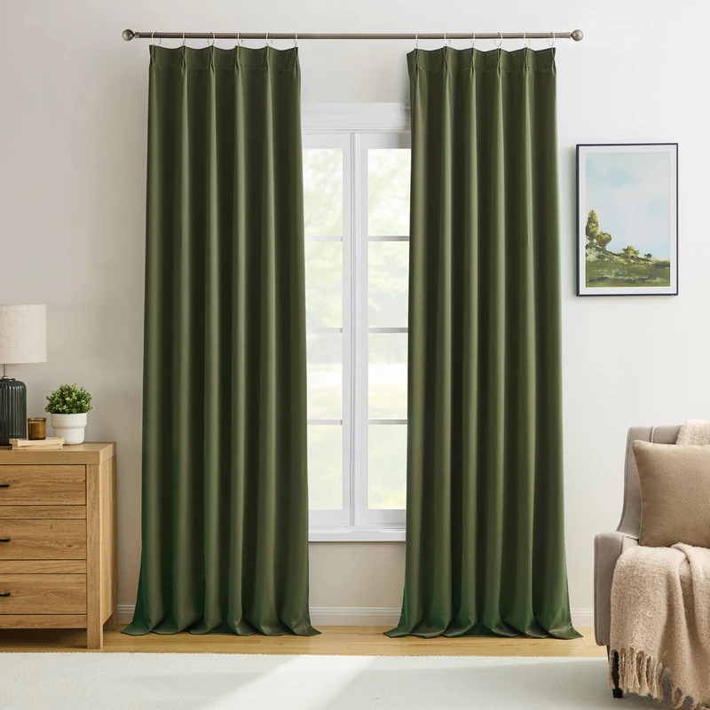 KEQIAOSUOCAI Olive Pinch Pleated Curtains Blackout 40x108 2 Panels