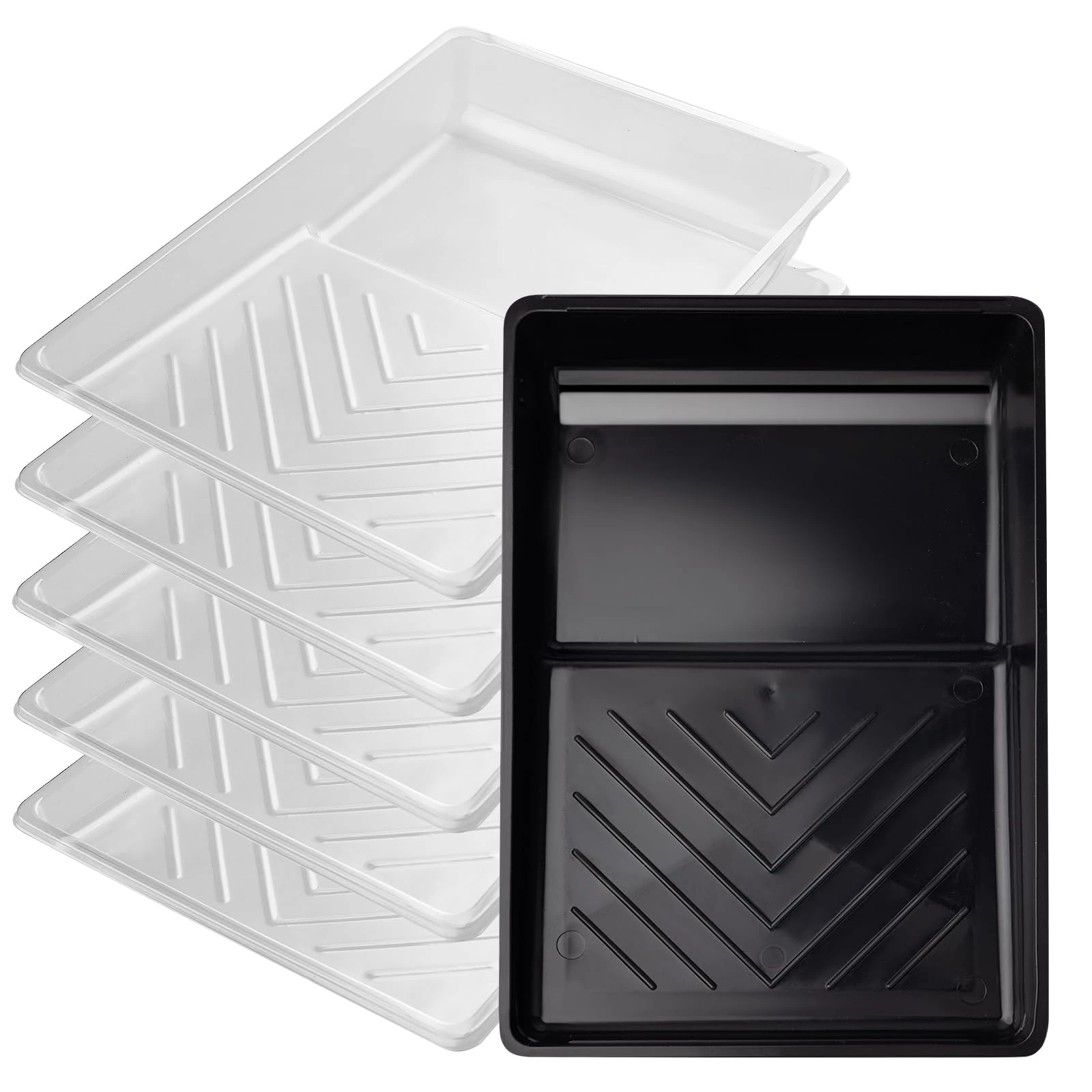 Mister Rui Paint Tray, 6 Inches Plastic Paint Tray with 5 Pcs Paint Pan Liners, Disposable Paint Tray, Paint Roller Tray, Transparent Paint Tray Liners for Painting