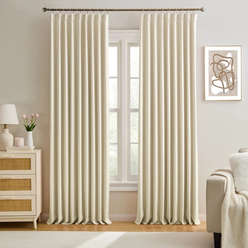 KEQIAOSUOCAI Cream Pinch Pleated Curtains Blackout 60x105 2 Panels