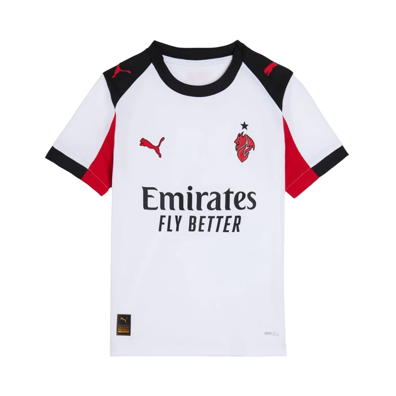 Puma Kids AC Milan Away Shirt 2025 2026 Juniors Short Sleeve White/red 11-12 Years
