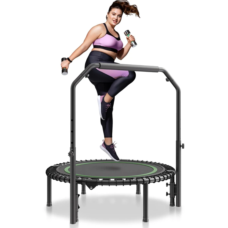 VEVOR Foldable Mini Trampoline, 40 Inch Fitness Rebounder, Max Load 330lbs Exercise Trampoline, Stable & Quiet Trampoline with 4 Level Height Adjustable Foam Handle, for Adults Indoor/Garden Workout - Image 1