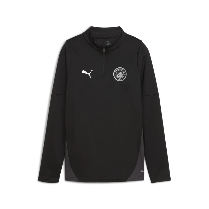 PUMA Manchester City FC Kids' Training 1/4 Zip Top Longsleeve Tee 25/26, Black (Black x Silver), 128
