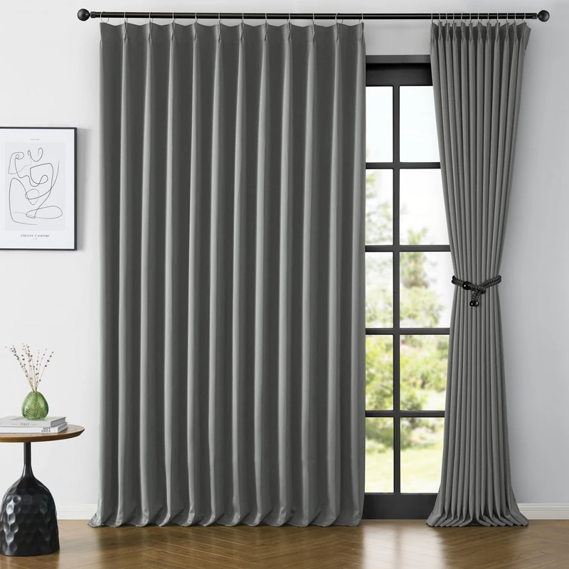 KEQIAOSUOCAI Grey Pinch Pleated Curtains Blackout 80x108 2 Panels