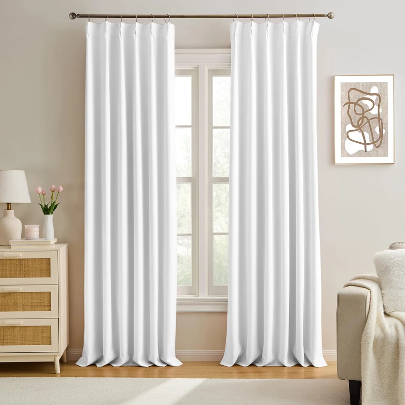 KEQIAOSUOCAI White Pinch Pleated Curtains Blackout 40x102 2 Panels