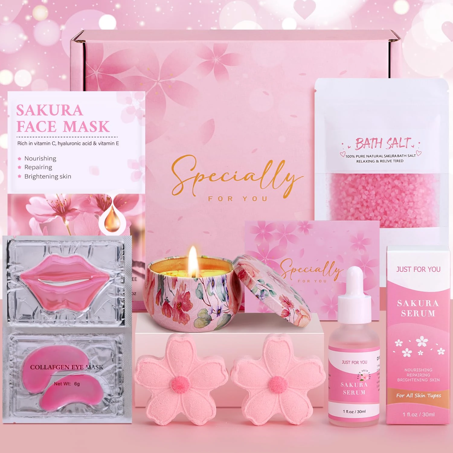 Birthday Pamper Gifts For Women, Sakura Skin Care For Teenage Girls, Presents For Friend Mum Sister, Relaxation Ladies Gift Care Package Christmas Xmas Valentines Gift for Her, Mothers Day Gifts