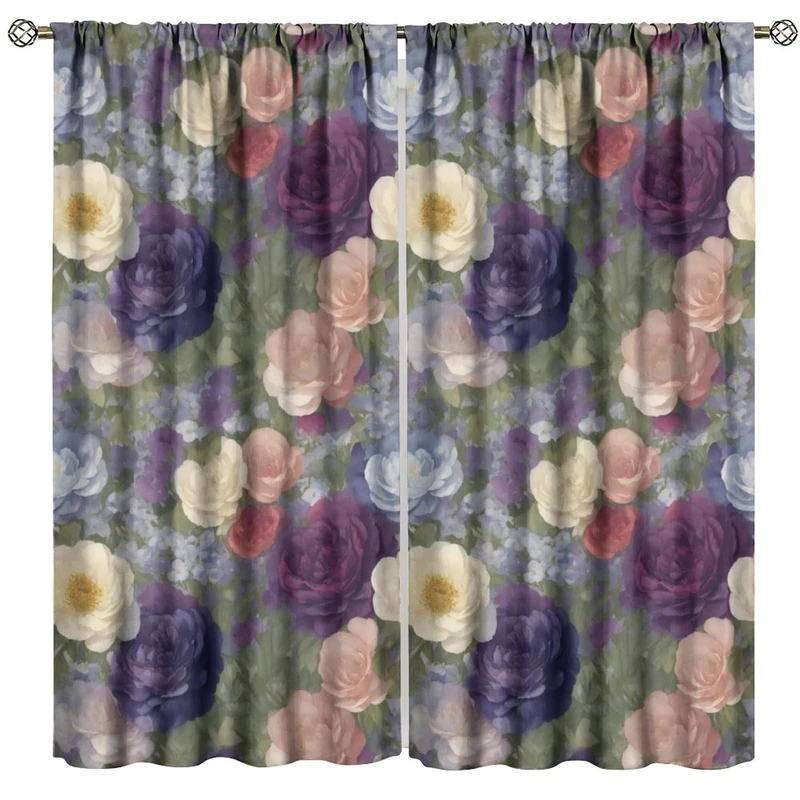 GoDazzling Colorful Floral Blackout Window Curtains, Spring Summer Watercolor Flowers Pattern Window Drapes, for Living Room Bedroom 42" W X 54" L