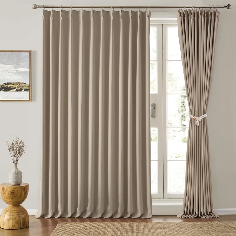 KEQIAOSUOCAI Extra Wide Pinch Pleated Blackout Living Room Curtains 102 Inches Long, Triple Weave Thermal Insulated Window Light Blocking Panels for Patio/Hall/Porch (Khkai, W80 x L102, Set of 2)