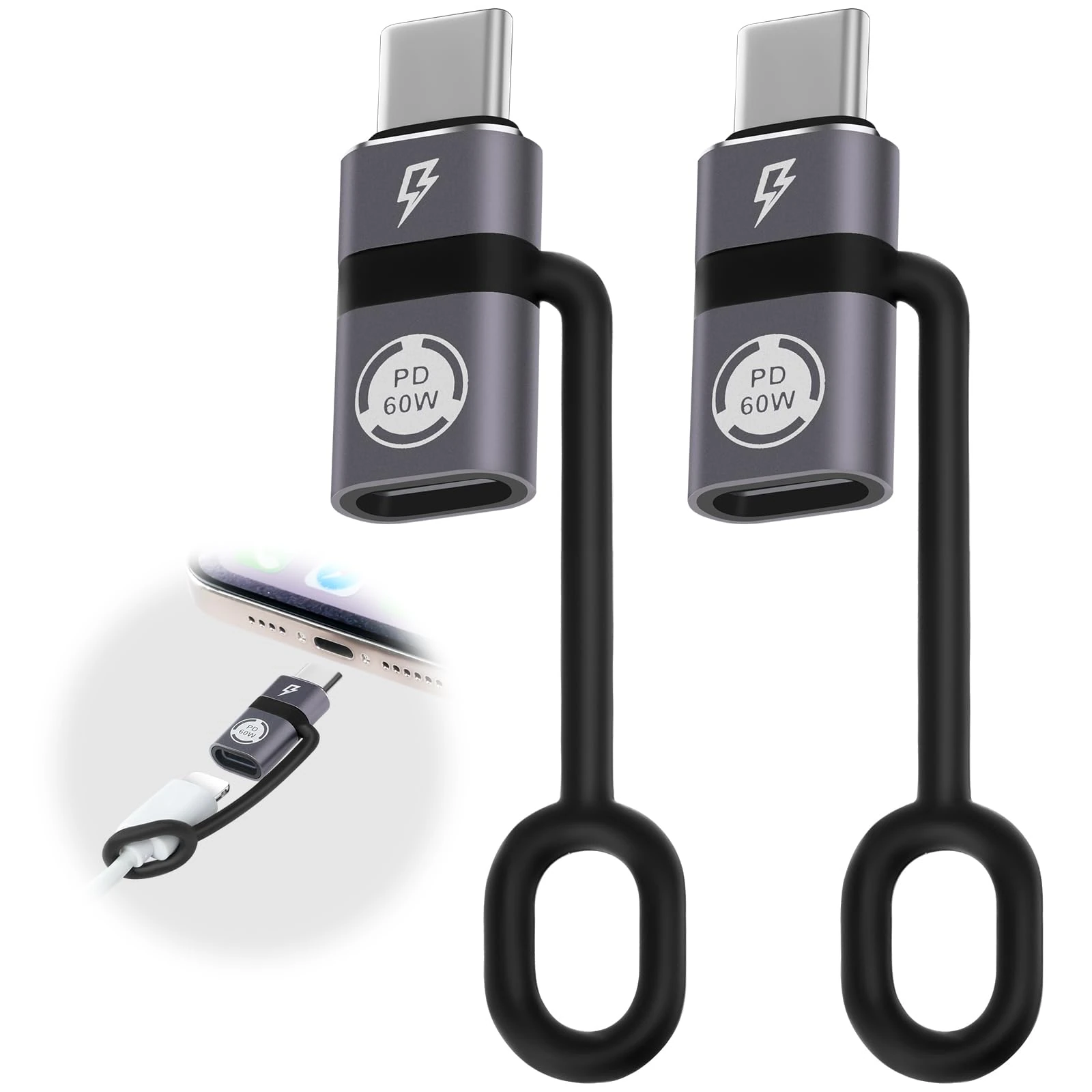 AXFEE 2 Pack Light-ning Female to USB C Male Adapter, Light-ning to USB-C Adapter for PD 60W Fast Charging and Data Syncing, Compatible with i-Phone 15/16 Pro Max, Samsung Galaxy S24 S23 S22, MacBook