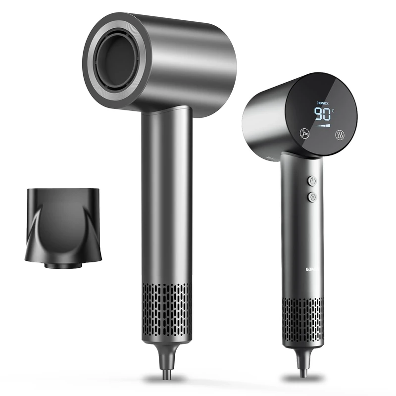 BAMCOO Hair Dryer Hairdryer Travel Hairdryers for Women Ionic Silent Hairdryer 1500W HD Display Temperature Touchscreen Low Noise Ion Hair Dryer 4 Temperature Settings (Grey)