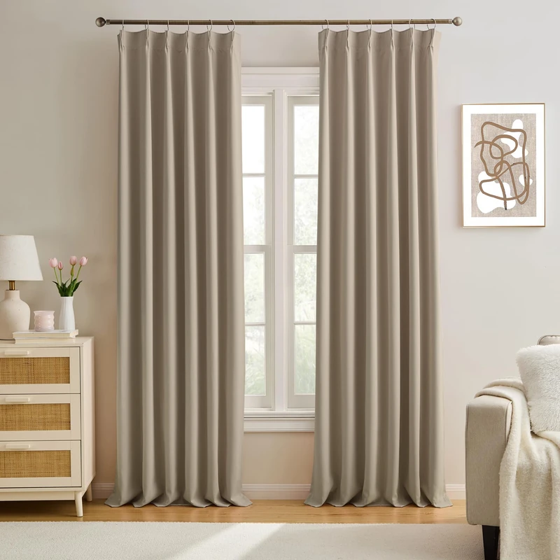 KEQIAOSUOCAI Khaki Pinch Pleated Curtains Blackout 40x100 2 Panels