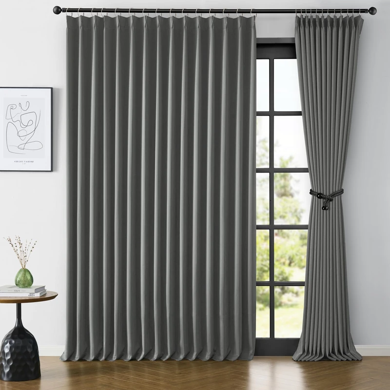 KEQIAOSUOCAI Wide Width Window Curtains 100 x 84 Inches Long, Vertical Accordion Style Pinch Pleat with Hooks Pleated Room Divider for Traverse Rod 100 x 84-2 Panels, Grey