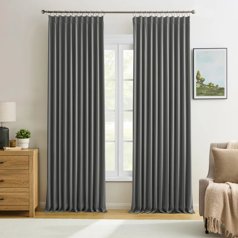 KEQIAOSUOCAI Grey Pinch Pleated Curtains Blackout 72x84 2 Panels